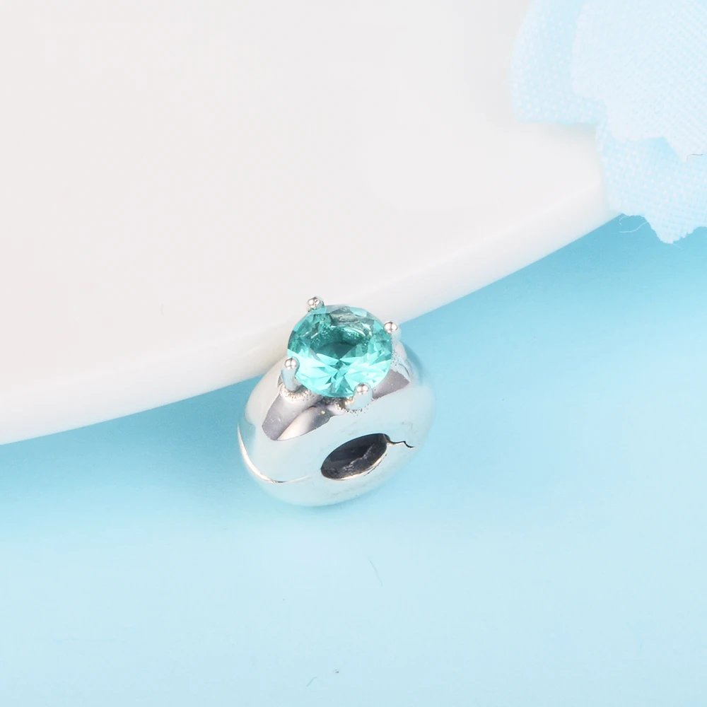 Fit Pandora Bracelets Green Round Solitaire Clip Charm Silver 925 Original Beads for Jewelry Making Sterling Charms Bead | Украшения и