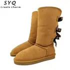 Теплые зимние ботинки из натуральной кожи, мужские и женские ботинки, обувь больших размеров 34-45, модные женские зимние теплые ботинки с тремя бантиками