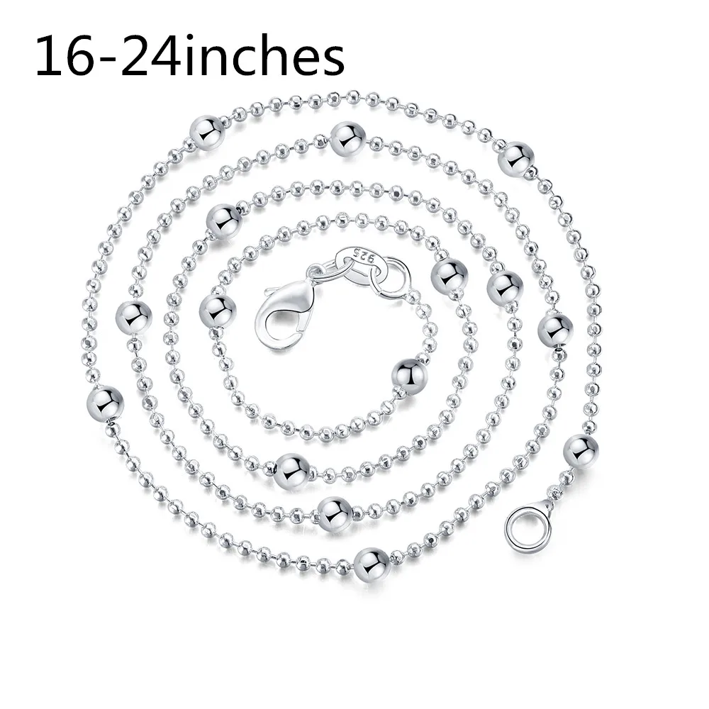 

AGLOVER 925 Sterling Silver 16/18/20/22/24 Inch Bead Chain 4MM Beads For Women Men Fashion Engagement Wedding Jewelry Gifts
