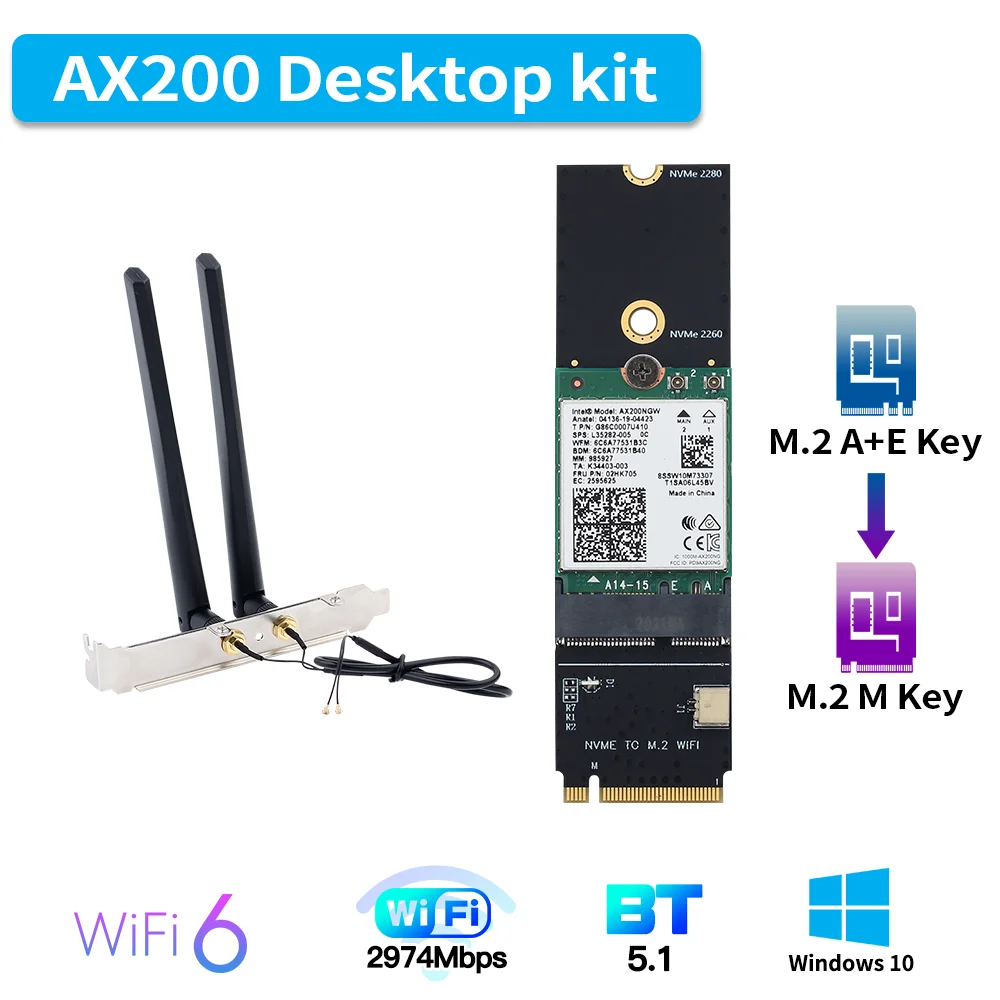 3000 Мбит/с 802.11ax M.2 A + E ключ WiFi 6 карта Intel AX200 M NVMe SSD порт беспроводной адаптер Wifi Bluetooth