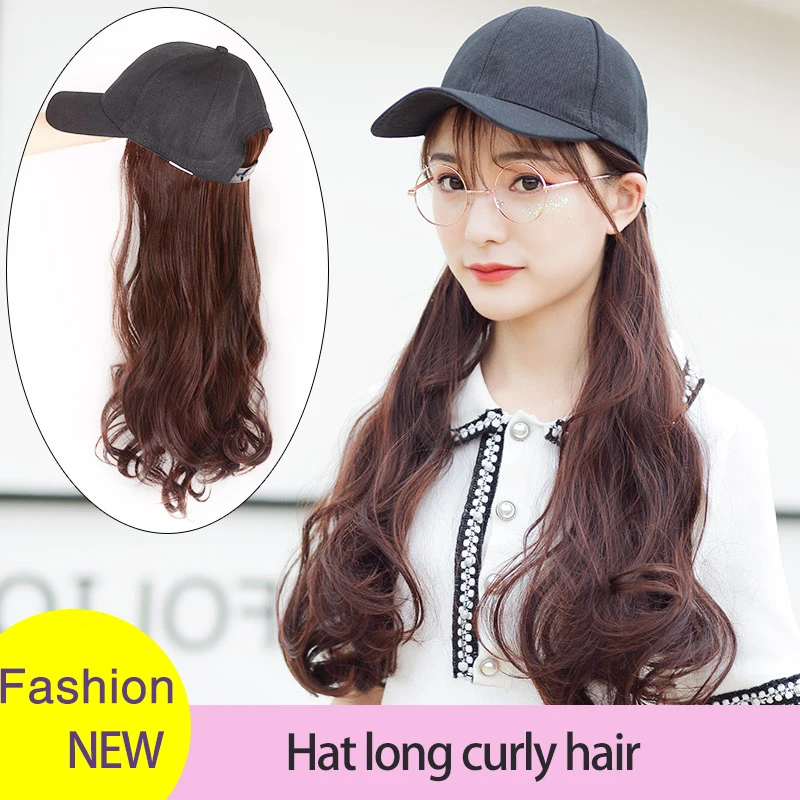24 дюйма длинные волнистые/прямые синтетические волосы парик с шляпой популярный