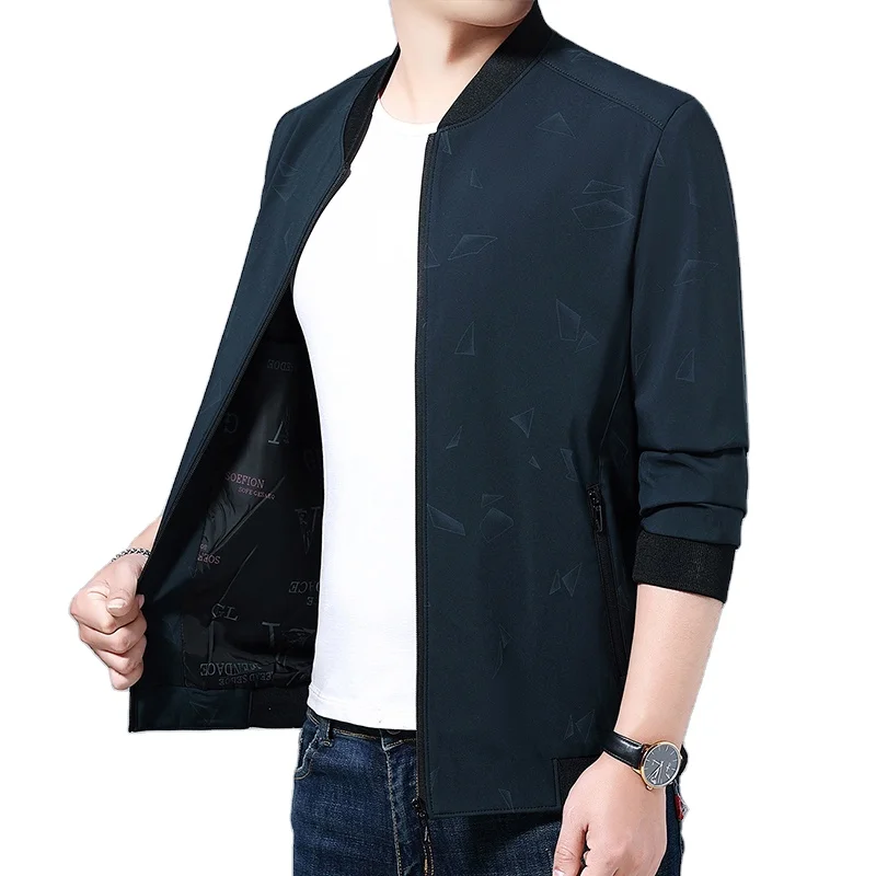 

2021 Latest Design Spring Men Fashion Plus size Print Stand Collar Windbreaker Jacket