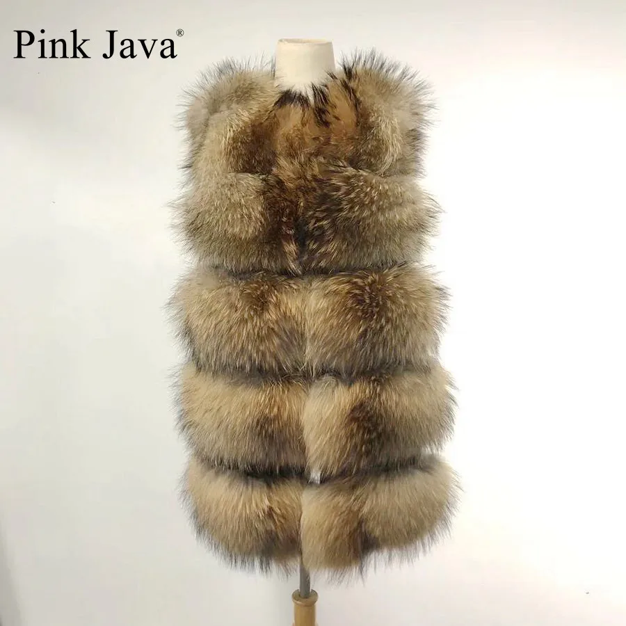 Женский меховой жилет Ppink java QC19119 из натурального меха енота модное пальто