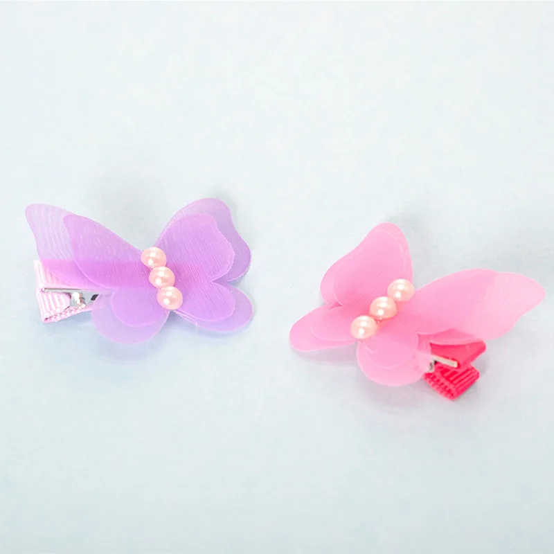 Детские заколки для волос девочек милые жемчужные шифоновые с бабочками 2019