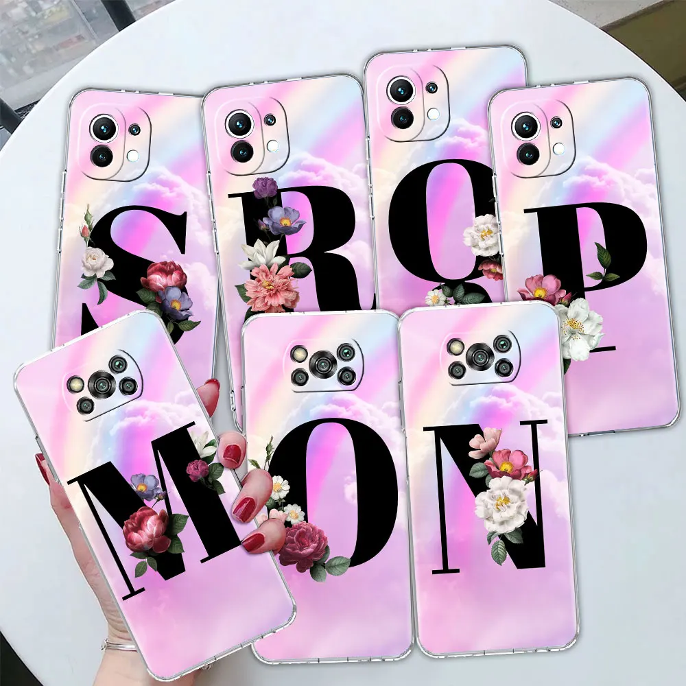 

Rainbow 26 Letters Pink M R X Z Funda Clear Case For Xiaomi Mi Poco X3 NFC Note 10 11 9T 10T Pro 11i F3 M3 X2 X3 GT Phone Covers
