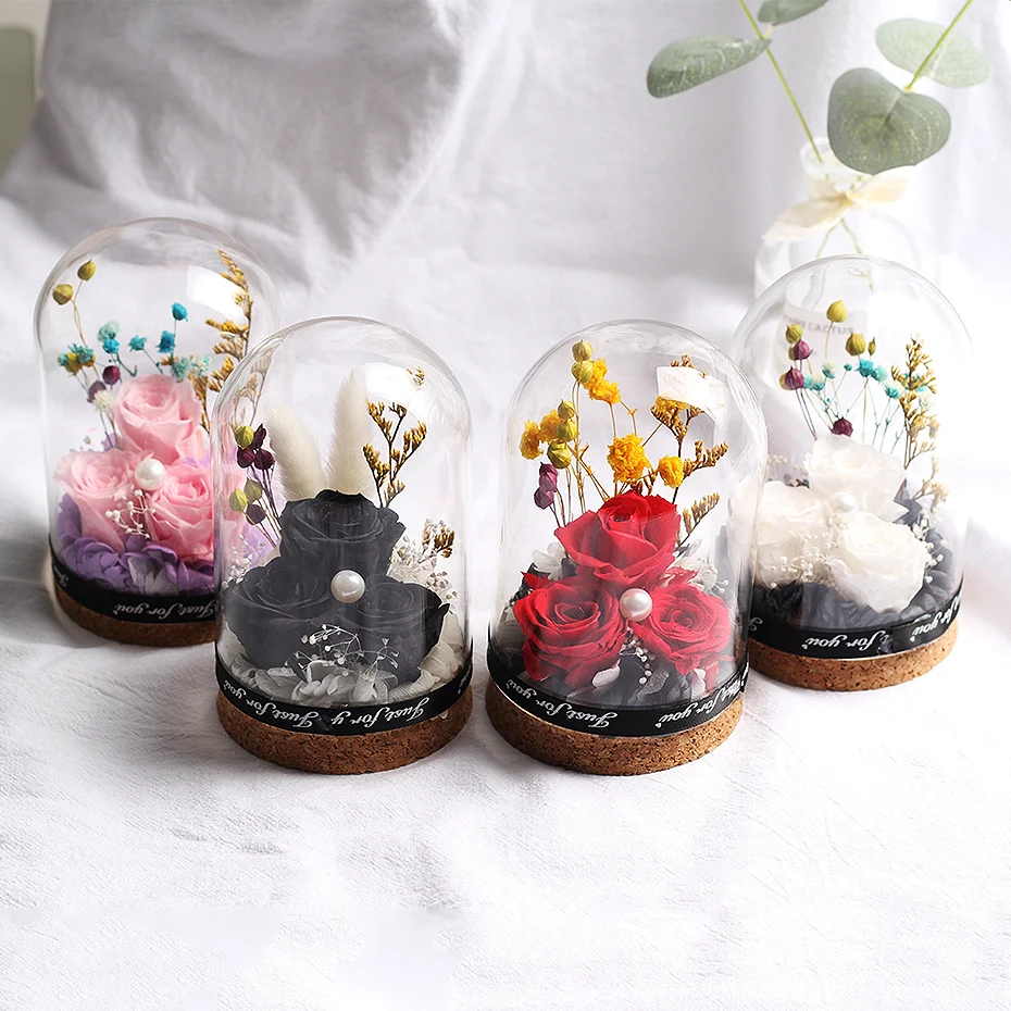 

Glass Cover Floral Decorate Eternal Rose In Flask Flower Floral Beautiful For Valentine's Day Birthday Christmas Wedding Gift