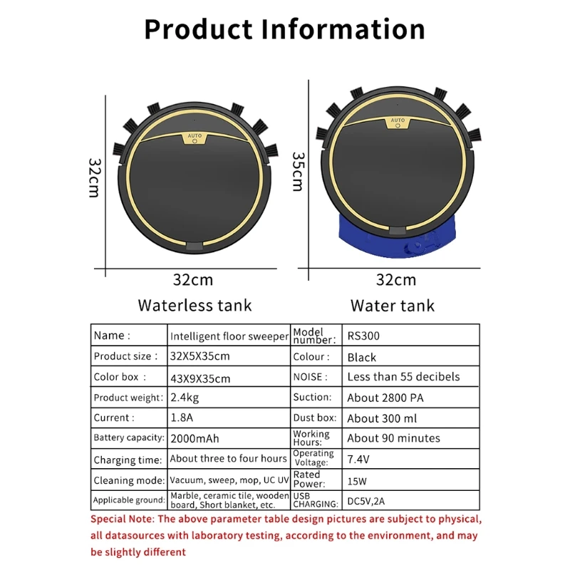 

2800Pa Smart Robot Vacuum Cleaner Wet and Dry Vacuum Cleaner Mop with Water Tank Remote Control Timing Retailsale