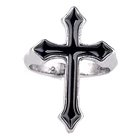 Кольцо с черным крестом в стиле ретро, открытое регулируемое ювелирное изделие из серебряного сплава в стиле панк, хип-хоп, свободный размер