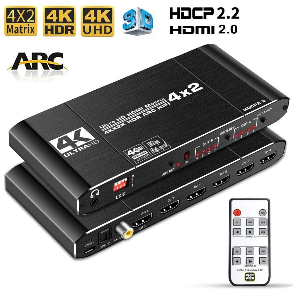 Матрица 4 х2 HDMI совместимая с HD 4X2 Martrix toslink audio ARC 2 0 матрица переключатель сплиттер