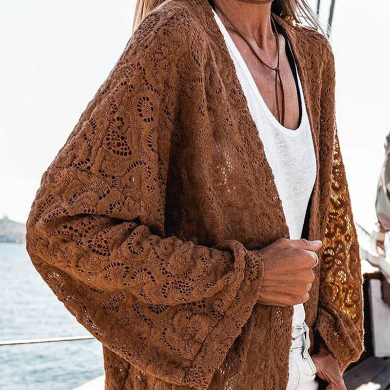 

Тренчкот женский однотонный, модный Свободный кардиган средней длины с кружевом и длинным рукавом, пальто для отдыха, Осень-зима 2021