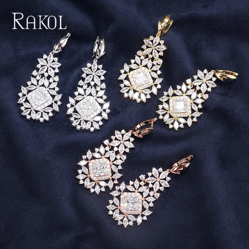 RAKOLI эффектный дизайн крошечные Яркие Камни CZ длинные висячие серьги набор