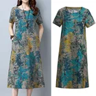 Женское платье из хлопка и льна # Z25, винтажное Элегантное повседневное платье свободного покроя для офиса, летняя одежда, сарафан для работы, 2019