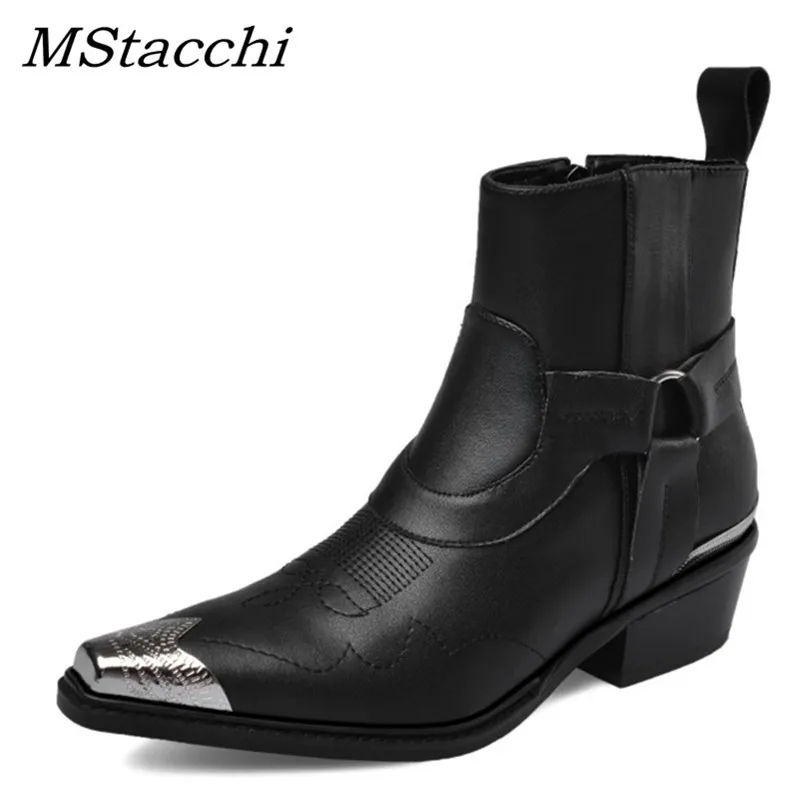 

MStacchi New Autumn Winter Warm Wedtern Boots Women Genuine Leather Ankle Boots For Woman Party Night Club Punk High Heels Shoes