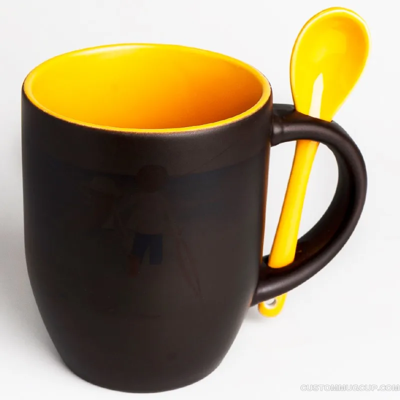 Yellow SPSCO 11 унций Внутри цветная кружка для кофе, меняющая цвет, Волшебная чашка, персонализированная кружка для фотографий, Заказная чашка с ложкой - Цвет: Yellow
