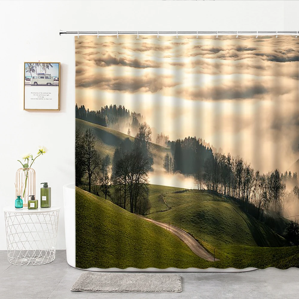 

3D Print High Mountain Ocean Shower Curtains Natural Landscape Home Bath Decoration Curtain Bathroom Things For Home With Hooks