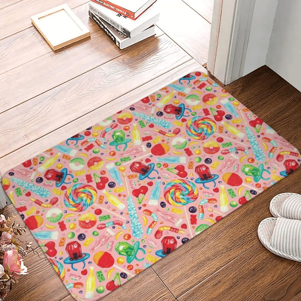 

Candy Pattern Pink Doormat Carpet Mat Rug Polyester Non-Slip Floor Decor Bath Bathroom Kitchen Bedroom 40*60