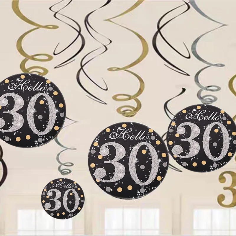 6 шт. украшения для дня рождения 30 лет|Флажки вымпелы и конфетти| |