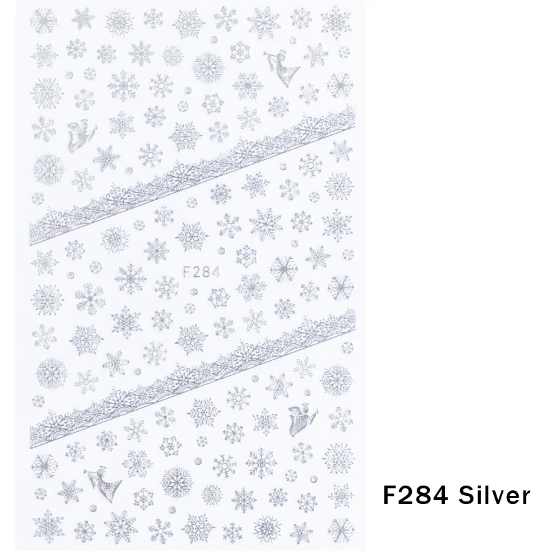F284 Silver 1 шт рождественские наклейки для ногтей наклейки снежные хлопья рождественские обертывания Снеговик зимние украшения маникюрные инструменты слайдеры F281-284 - Цвет: F284 Silver