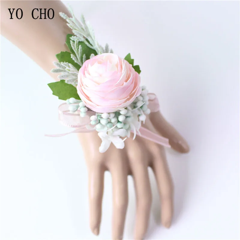 wrist corsage-C YO CHO мужской корсаж Свадебный цветок на запястье шампанское бордовый шелковый цветок браслет Жених булавка для бутоньерки DIY Свадебные аксессуары - Цвет: wrist corsage-C