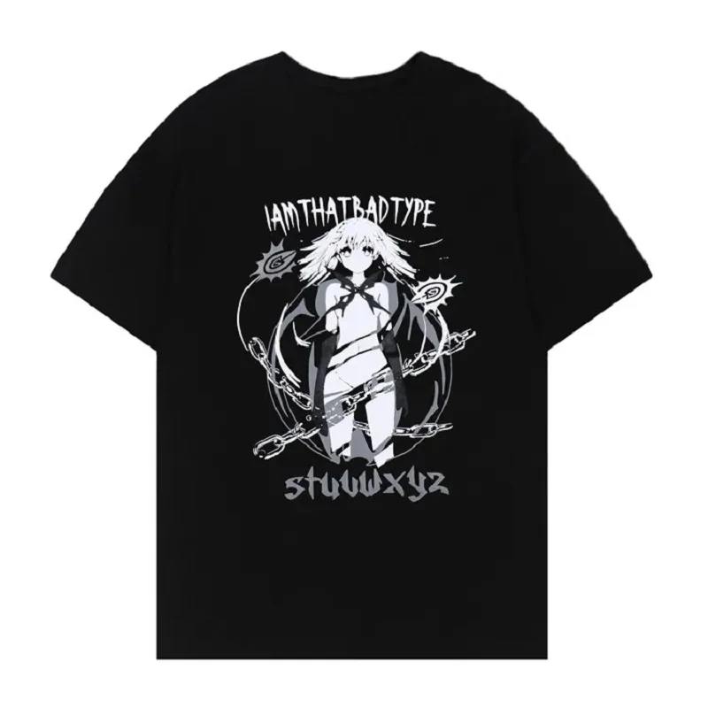 

Japan Anime Punk Print Loose T-shirt Harajuku Casual Cool Chic Cartoon Streetwear Funimation Women Shirt accessory top clothes