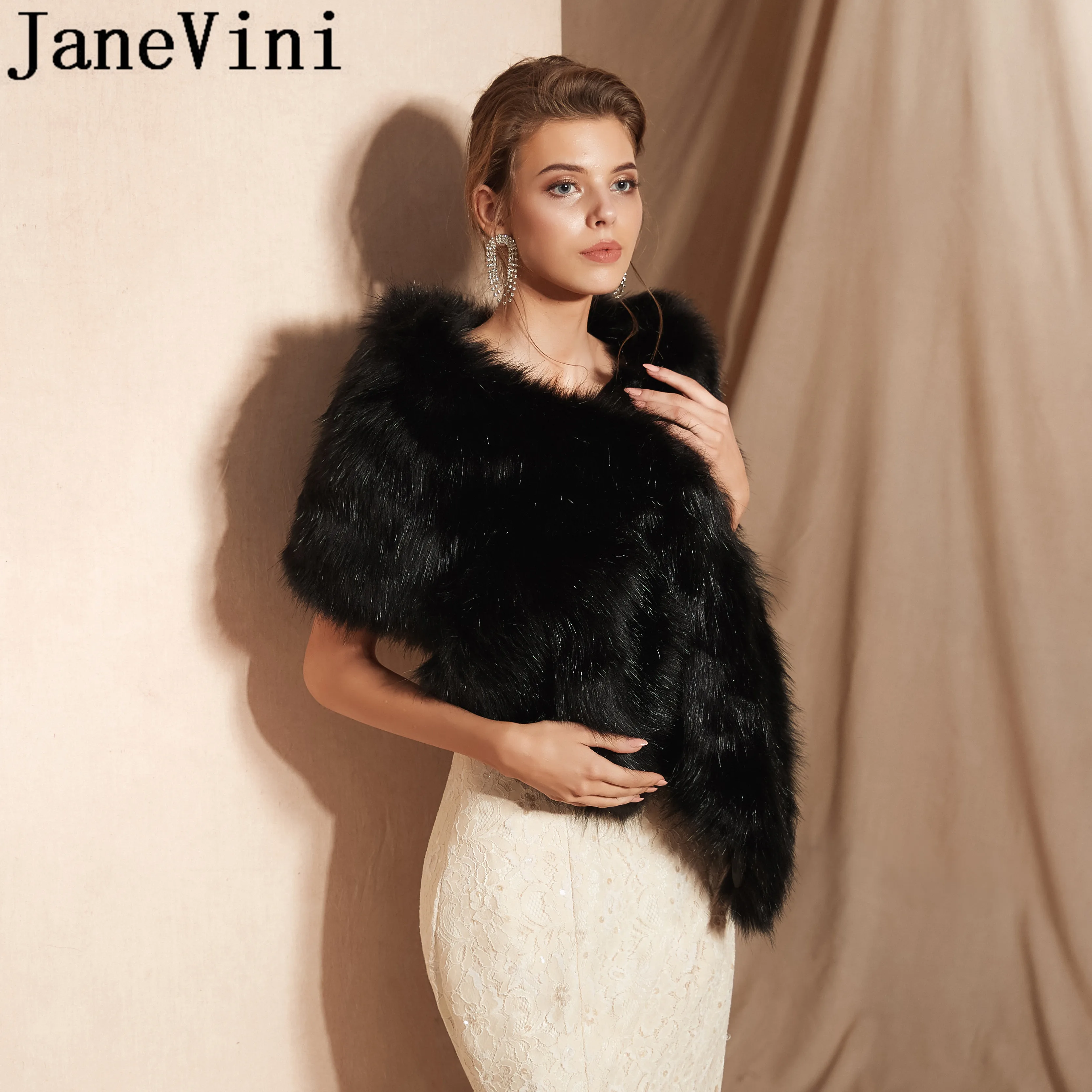 Женская меховая накидка JaneVini Элегантная черная вечерняя шаль свадебное платье
