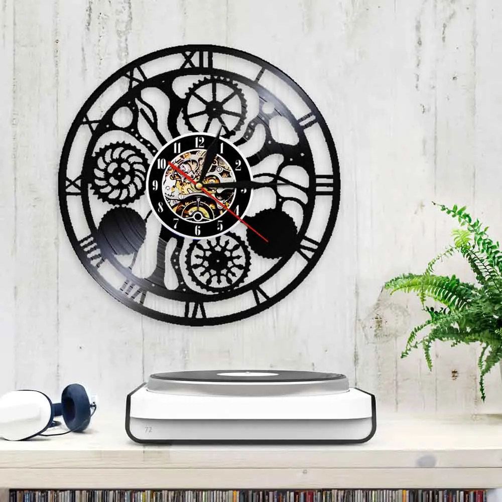 Художественный декор в стиле стимпанк настенные часы с виниловой пластиной