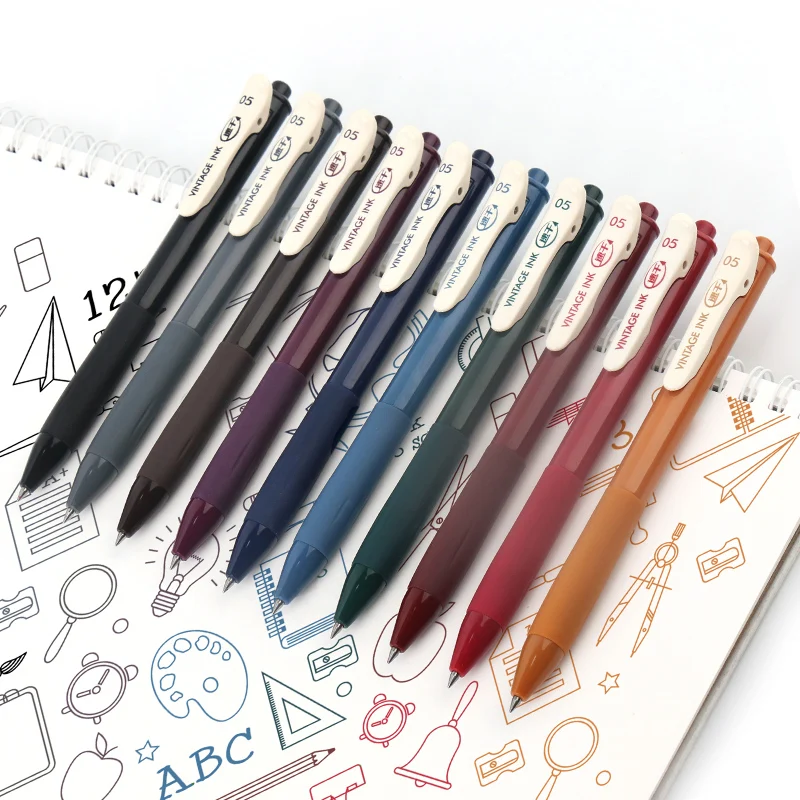 

Retractable Vintage Color Gel Pens Set Quick Dry 0.5mm Binder Clip Soft Rubber Grip Bullet Tip Retro Pens for Bullet Jounal