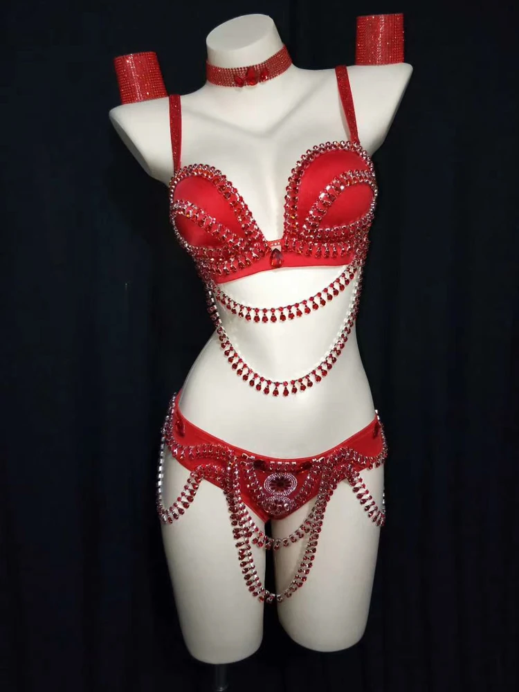Для танцев на шесте Женская обувь красный бюстгальтер шорты стразы бикини