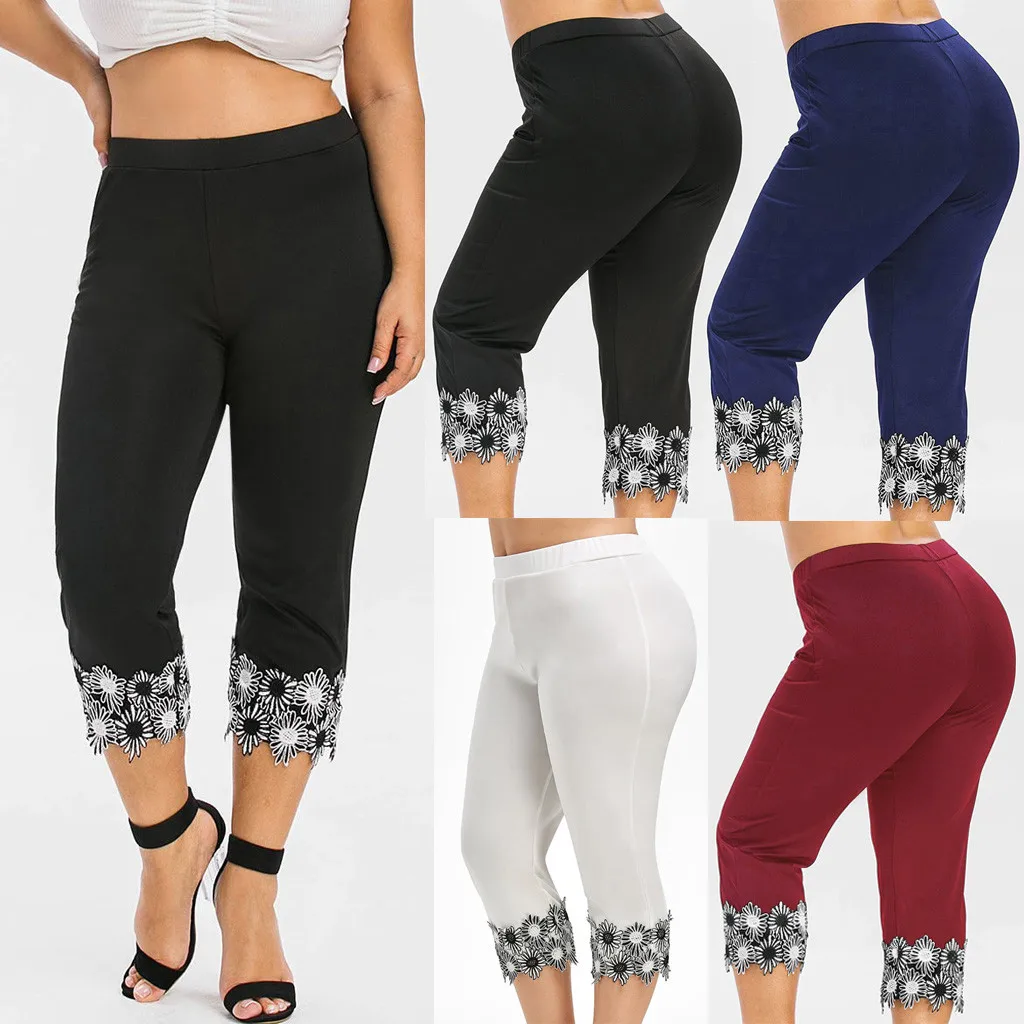

ан Pants & Capris Fashion Women Casual Elastic Waist Plus Size High Waisted Applique Leggings Pant косм Women's pants