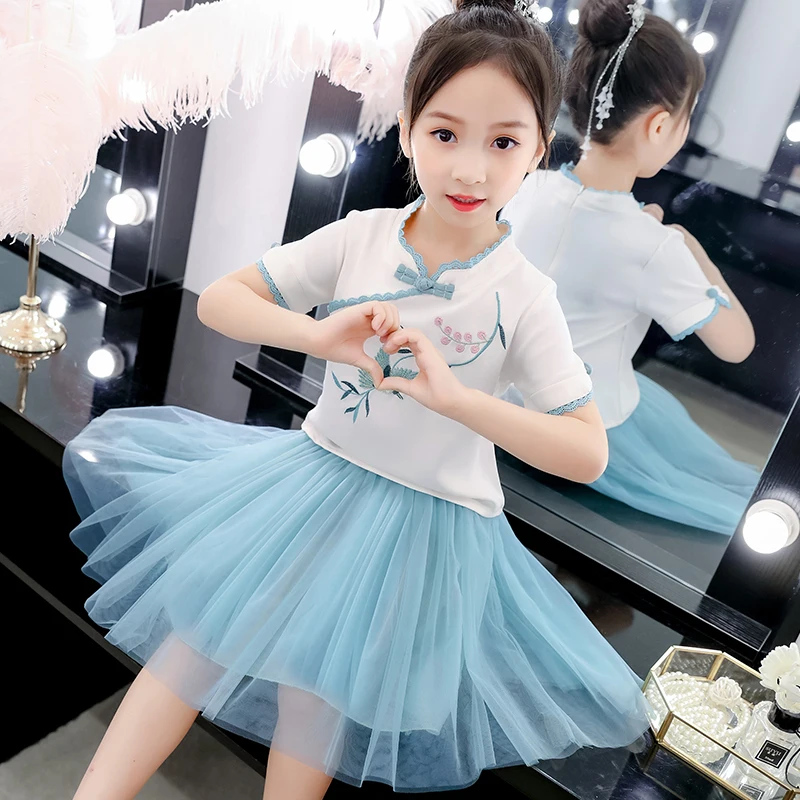 Цветочное платье для девочек 2020 летнее Сетчатое детская одежда с бантом детское