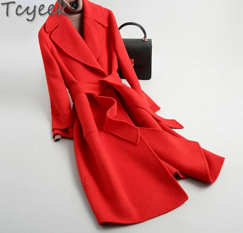 

Tcyeek Spring Autumn Double-sided Woolen Coat Female 2021 Long Elegant Wool Jacket Korean Women's Fur Coat Manteau Femme Gxy642