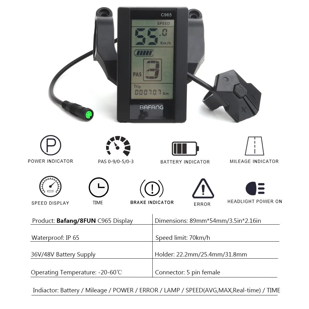 

Bafang E-bike HDMI Display Indicator For 8FUN Mid Hub Drive Motor Electric Bicycle Conversion Kits P850C 850C DPC18 C965 750C