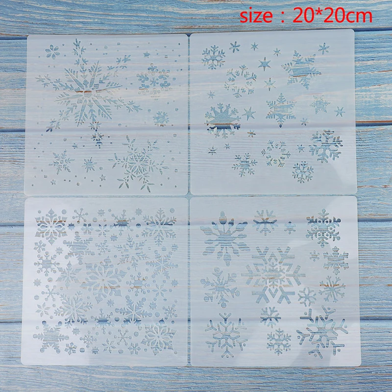 

4Pcs/Set 20*20cm Snowflake Winter DIY Layering Stencils Wall Painting Scrapbook Coloring Embossing Album Decorative Template