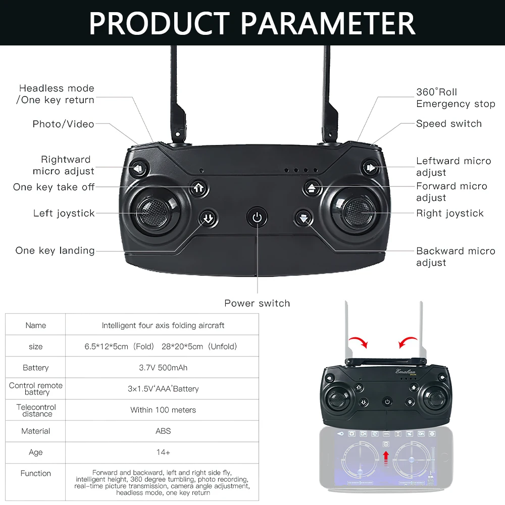 Складной Дрон Travor 4K HD с камерой портативный Радиоуправляемый квадрокоптер для
