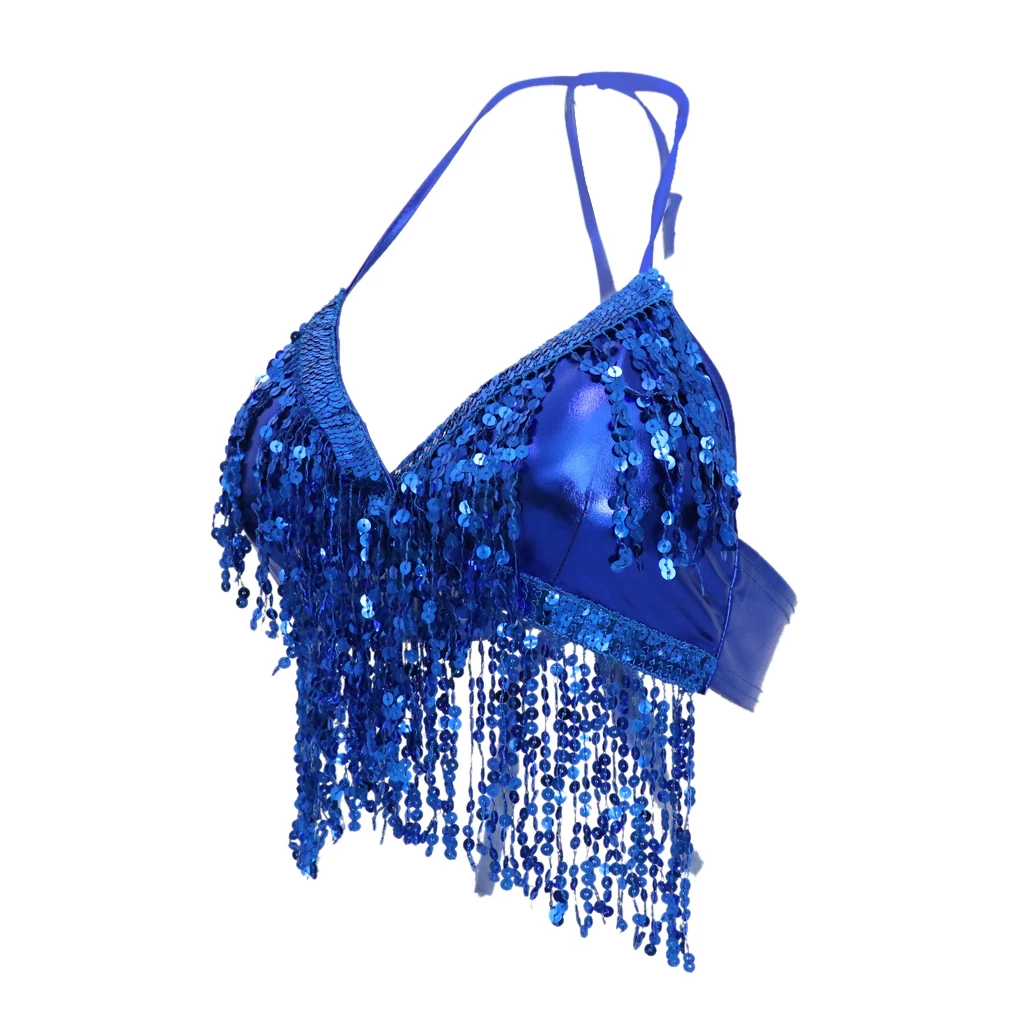 Belly Dance Costume Adjustable Halter Strap Padded Bra Halter Top Sequin Performance Outfits Dancing Parties