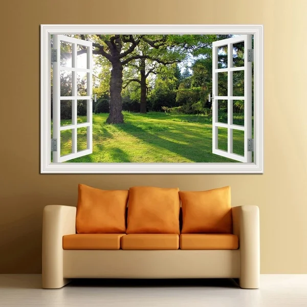 Креативная 3D искусственная рамка для окна обои с изображением свежего леса