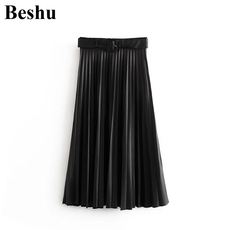 Za 2019 модная винтажная шикарная плиссированная юбка Женская однотонная черная из