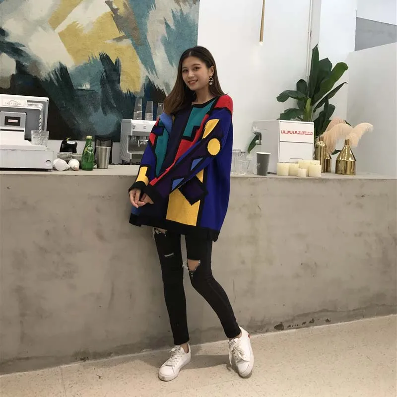 Зимние модные сексуальные женские свитера винтажный Свободный пуловер