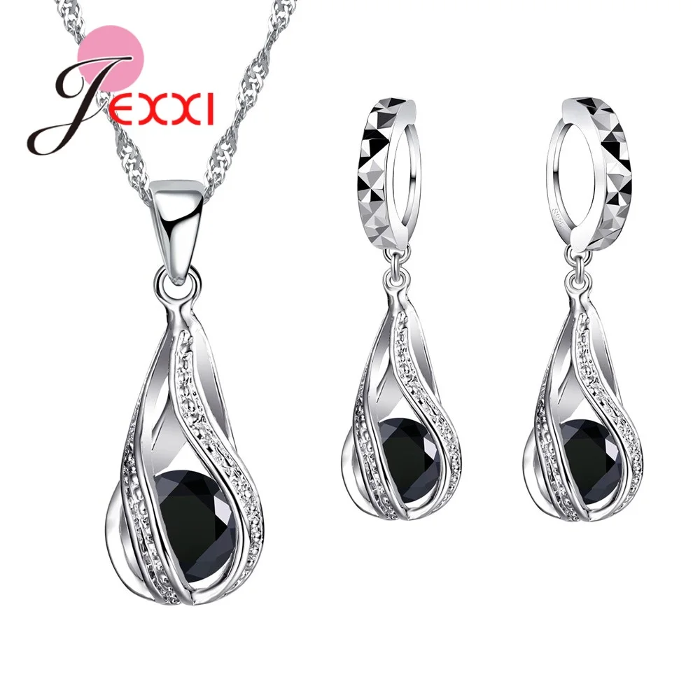 Комплект из колье и серёг серебра 925 пробы с фианитом|earrings double|earrings diamanteearrings long |