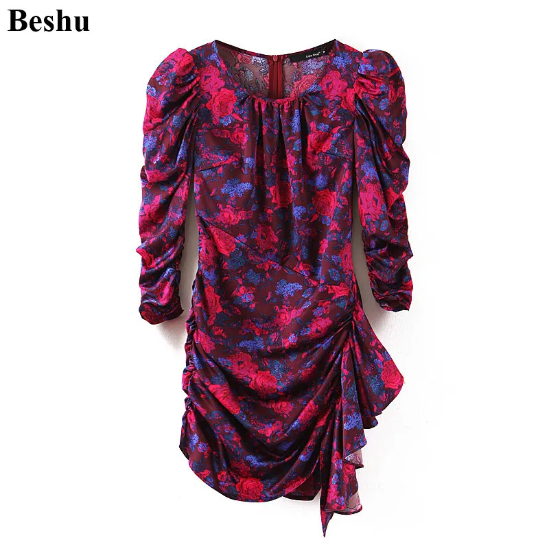 Za 2019 модное мини платье женское винтажное цветочный принт шифон сексуальные