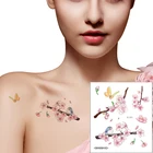 Тату-наклейка в восточном стиле с цветком вишни, птицей, бабочкой, веткой, ненастоящим дизайном для женщин и девушек, временная татуировка на грудь до ключиц