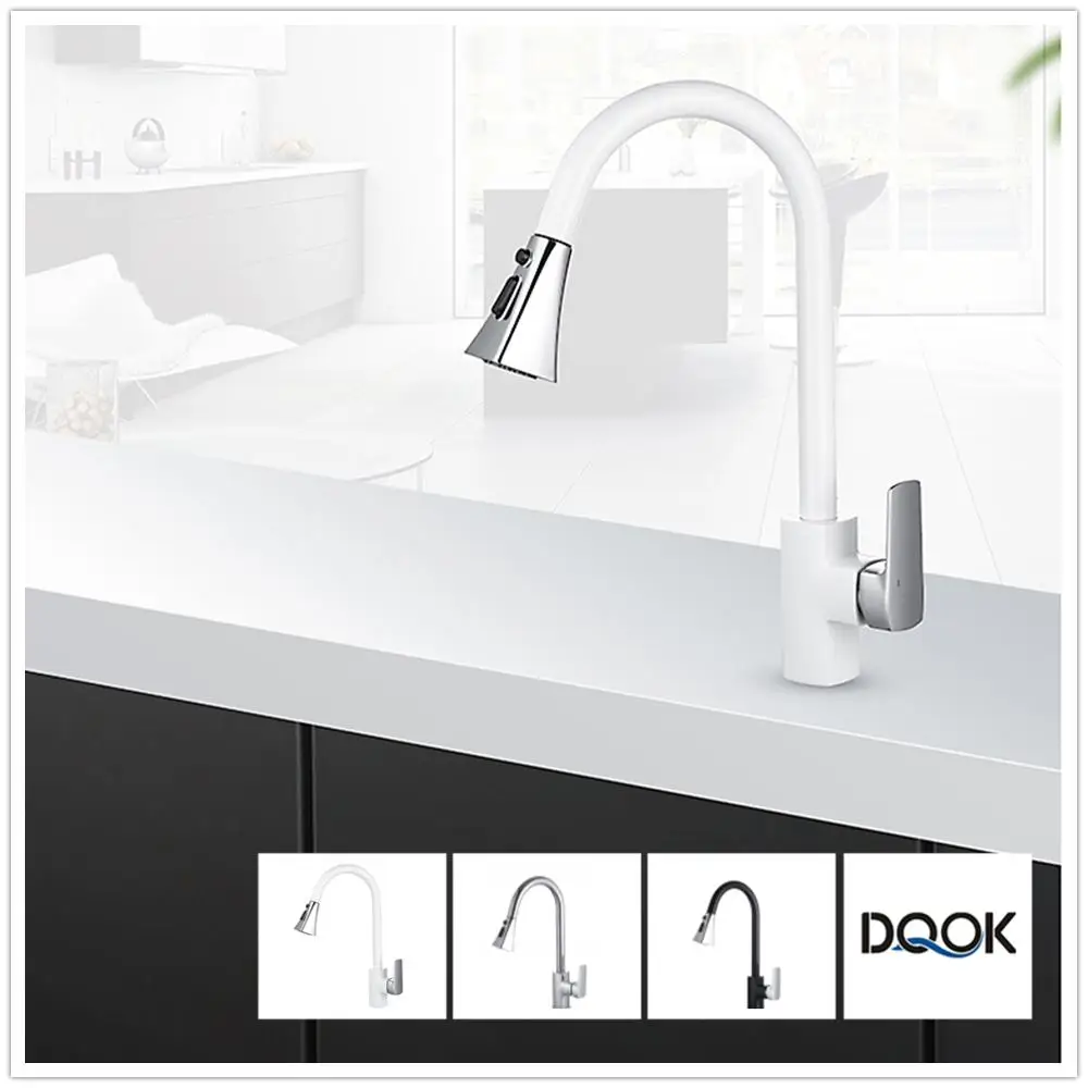 Новый кухонный кран Смеситель выдвижной смеситель белый 360 градусов вращение на