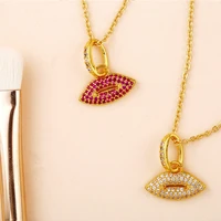 trend pave zircon shiny sex red lip necklace for women 2 style lips pendant white cz gold plated clavicle chain choker neck gift