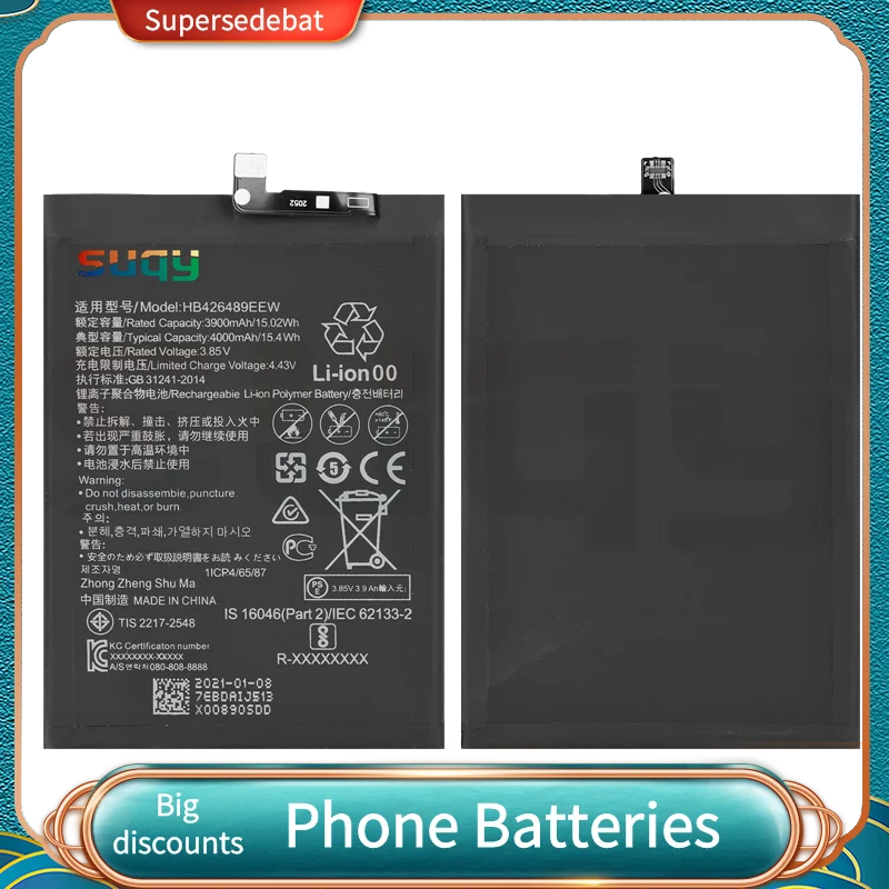 

Аккумулятор для Honor V20 Honor Play 4T Pro 4000 мАч HB426489EEW, Сменный аккумулятор для huawei Enjoy 10S y8p honor 30i