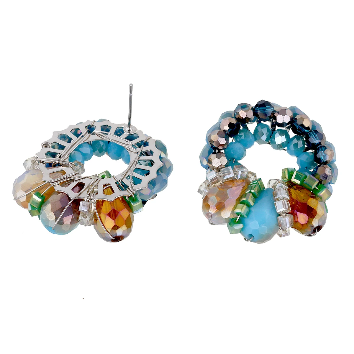 HAHATOTO круглой формы в форме цветка Форма серьги гвоздики с синим Цвет украшенные