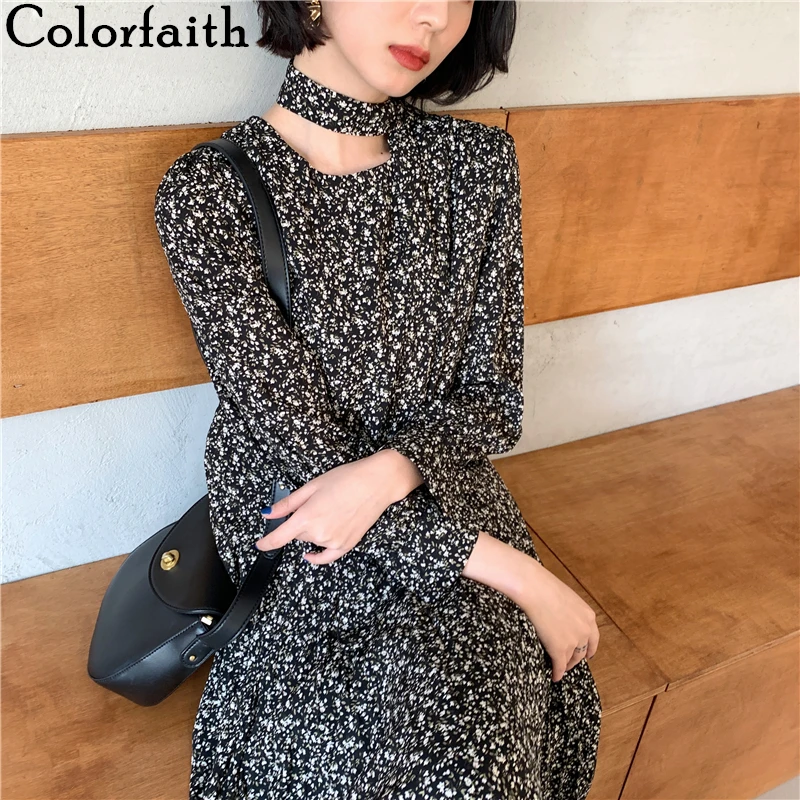 Colorfaith новинка 2020 весна-лето женские платья с цветочным принтом круглым вырезом