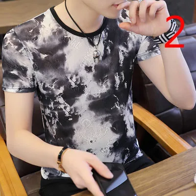 

New summer linen short-sleeved t-shirt male round neck embroidery youth cotton and linen thin section
