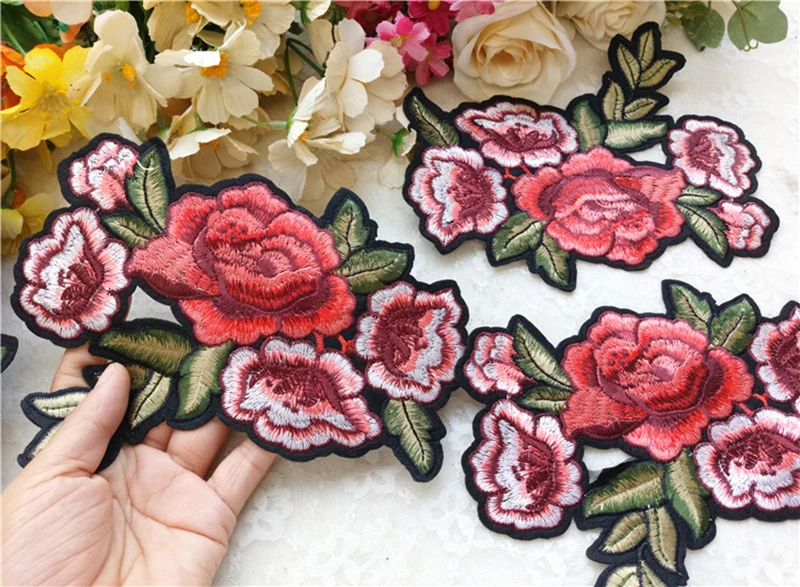

50Pieces Rose Flower Applique Embroidery Lace Patch Sewing Fabrics Embellishments Trim DIY Dress Clothing Accessories 19x14CM