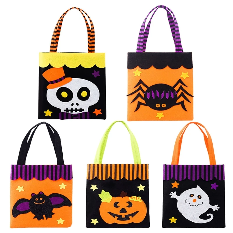 

Colorful Halloween Candy Bags with Handles Halloween Gift Bags for Kids Treats Snacks Storage Non-Woven Reusable Pouch
