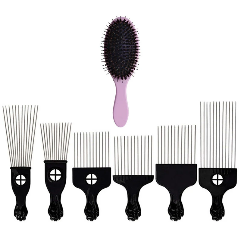

1 Pcs Anti-Static Hair Scalp Paddle Gasbag Massage Comb & 6 Pcs Wide Teeth Brush Pick Comb Fork Hairbrush Hair Pick Comb